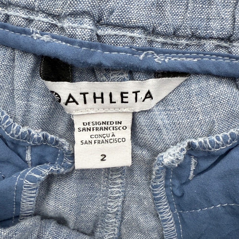 Athleta‎ Cabo 100% Linen Jogger Pants Women Size 2 Blue Drawstring Zip Pockets - Picture 3 of 8